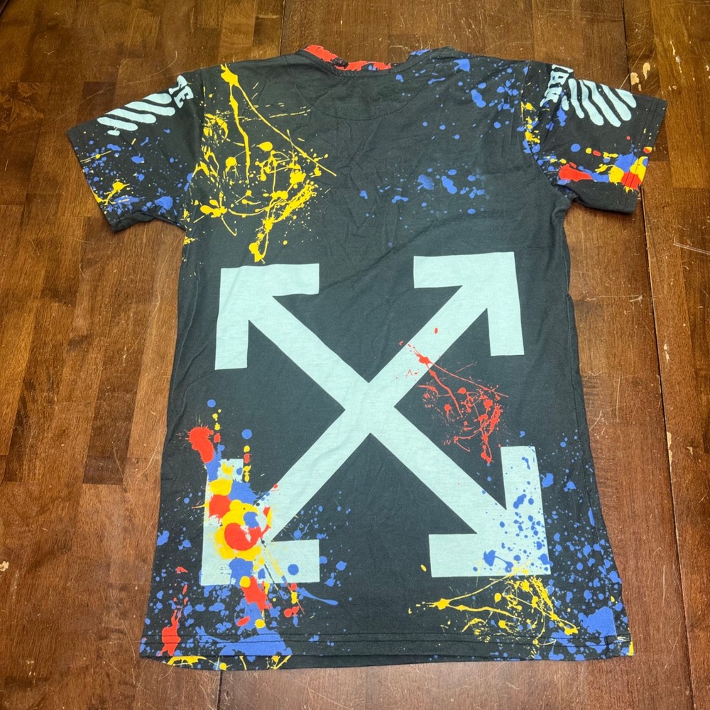 Off-White T-Shirt Mens L Black Paint Splatter Pug Graphic Virgil Abloh - Picture 9 of 9